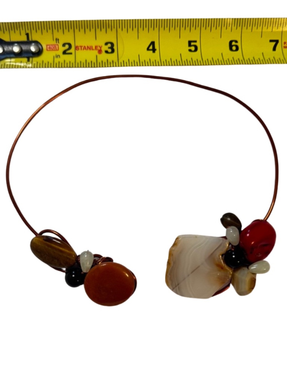 Handmade Choker Necklace Copper Wire Polished Natural Stone and Agate